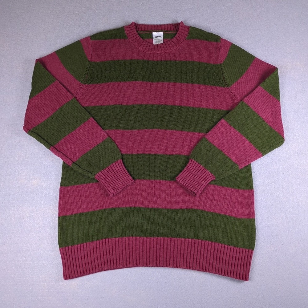 A Nightmare on Elm Street Sweater Mens Medium Red Green Stripe Pullover Crewneck